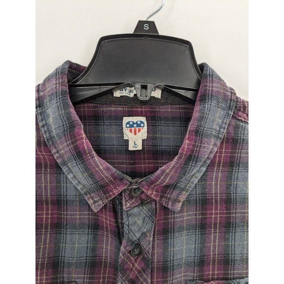 Junk Food Plaid Flannel Button Up Shirt Women Size L Grunge Western 90s Indie - Picture 4 of 9